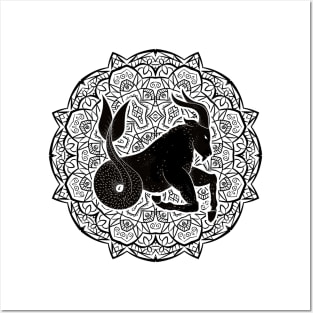 Capricorn Mandala Zodiac in Black and White Posters and Art